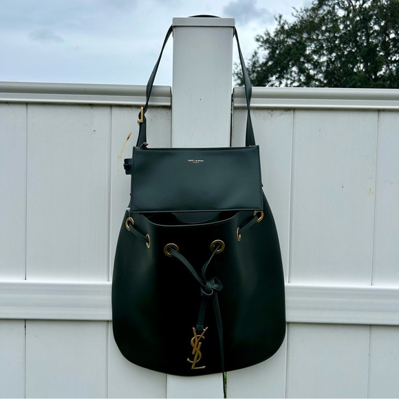 SAINT LAURENT PARIS VII MEDIUM HOBO BAG DARK GREEN LEATHER GOLD HARDWARE NEW - Picture 6 of 16